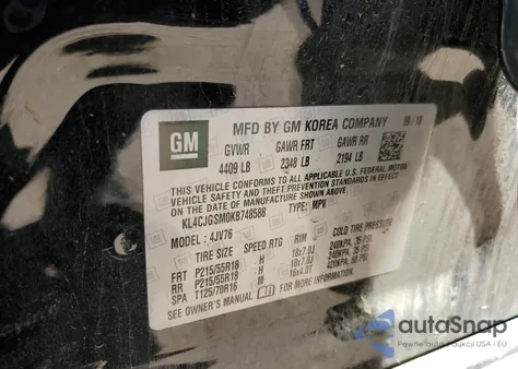 2019 Buick Encore Essence из США, поврежденный, VIN KL4CJGSM0KB748588